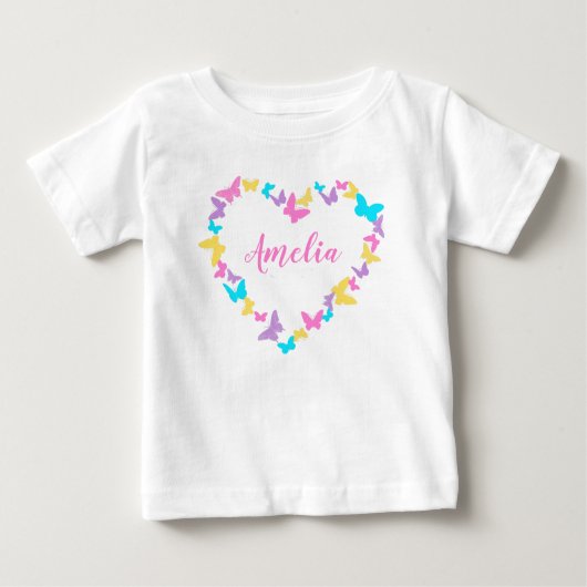 Personalisierter Name Herz der Schmetterlinge Baby T-shirt (Vorderseite)