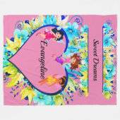 Personalisierter Name Herz und Fairies Fleecedecke (Vorderseite (Horizontal))