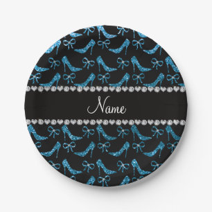 Personalisierter Name Himmel blauer Glitzer High H Pappteller