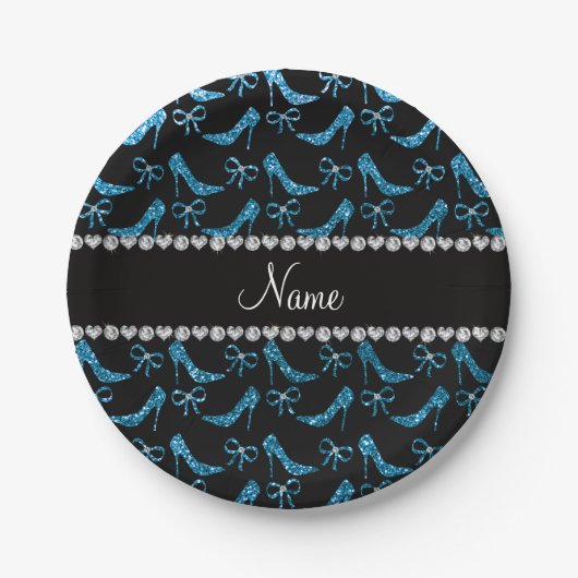 Personalisierter Name Himmel blauer Glitzer High H Pappteller (Vorderseite)
