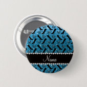 Personalisierter Name Himmel blauer Glitzer Stiefe Button (Vorne & Hinten)