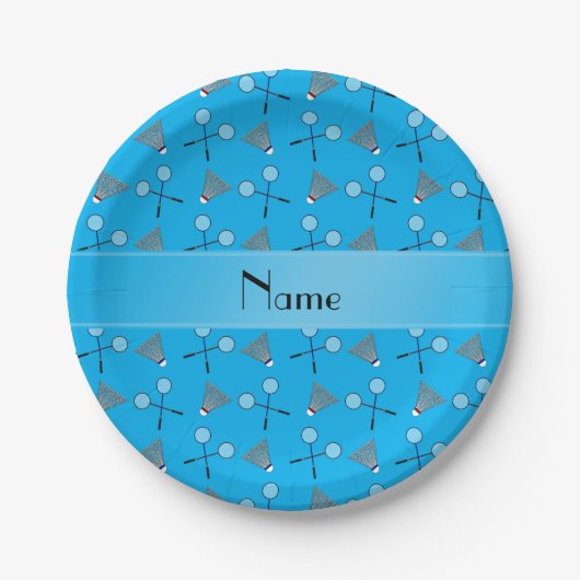 Personalisierter Name Himmelblau badminton Pappteller (Vorderseite)