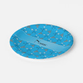 Personalisierter Name Himmelblau badminton Pappteller (Schrägansicht)