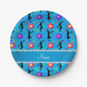 Personalisierter Name Himmelblau fröhliche Blume Pappteller (Vorderseite)