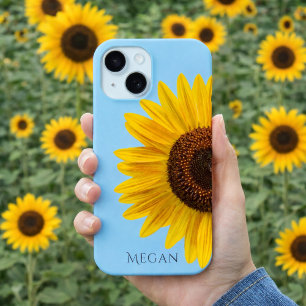 Personalisierter Name Himmelblau Gelbe Sonnenblume Case-Mate iPhone Hülle