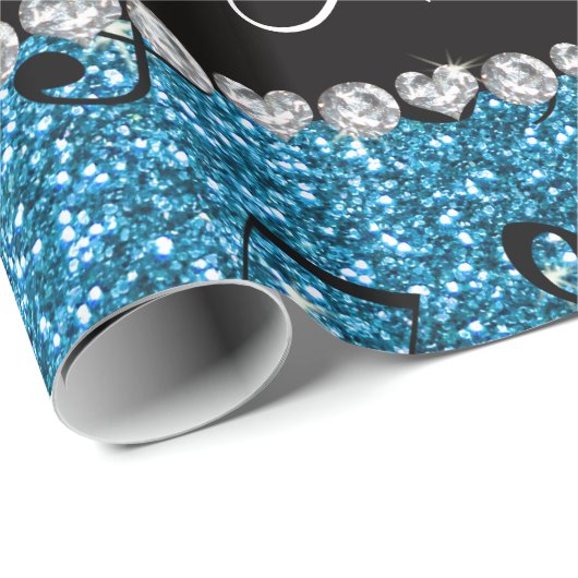 Personalisierter Name Himmelblau Glitzer Musiknote Geschenkpapier (Rolleneckpunkt)