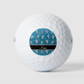 Personalisierter Name Himmelblau Glitzer Pandas Golfball (Vorderseite)