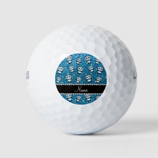 Personalisierter Name Himmelblau Glitzer Pandas Golfball (Vorderseite)