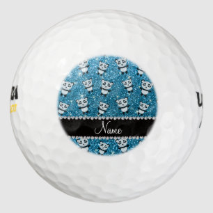 Personalisierter Name Himmelblau Glitzer Pandas Golfball