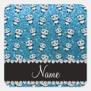 Personalisierter Name Himmelblau Glitzer Pandas Quadratischer Aufkleber