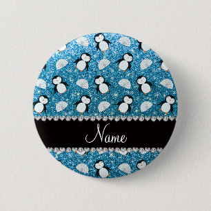 Personalisierter Name Himmelblau Glitzer Pinguine  Button