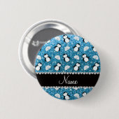 Personalisierter Name Himmelblau Glitzer Pinguine  Button (Vorne & Hinten)