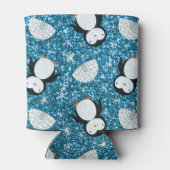 Personalisierter Name Himmelblau Glitzer Pinguine  Dosenkühler (Rückseite)