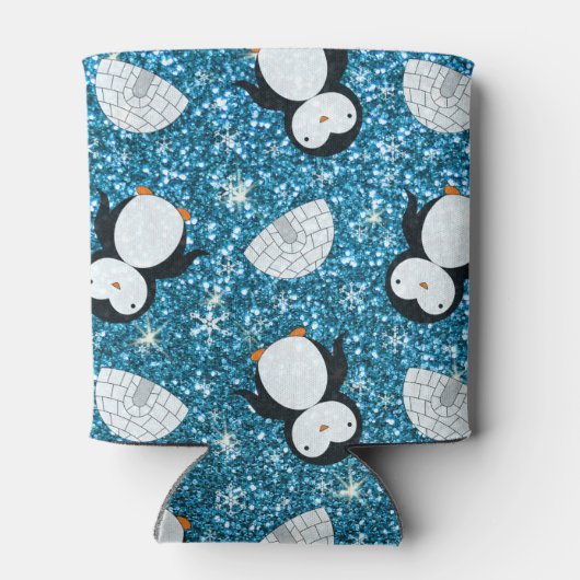 Personalisierter Name Himmelblau Glitzer Pinguine  Dosenkühler (Rückseite)