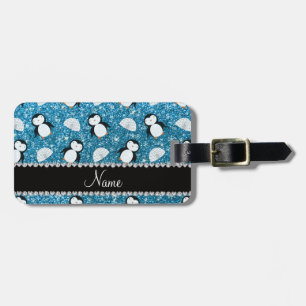 Personalisierter Name Himmelblau Glitzer Pinguine  Gepäckanhänger