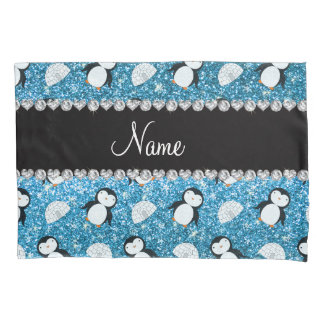 Personalisierter Name Himmelblau Glitzer Pinguine Kissenbezug