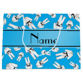 Personalisierter Name Himmelblau Kartiermuster Große Geschenktüte (Vorderseite)
