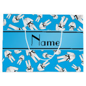 Personalisierter Name Himmelblau Kartiermuster Große Geschenktüte (Rückseite)