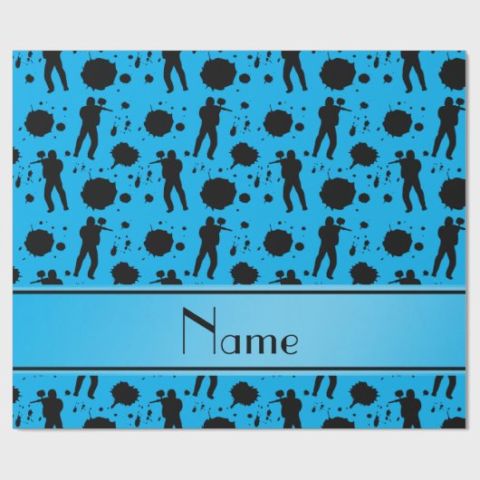 Personalisierter Name Himmelblau Painballmuster Geschenkpapier (Flach)
