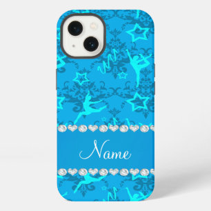 Personalisierter Name himmelblauer Damast-Turnen iPhone Hülle