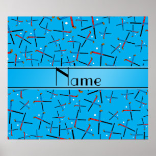 Personalisierter Name Himmelsblau Hockeymuster Poster