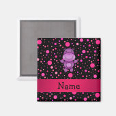 Personalisierter Name Hippo Black Pink Polka Punkt Magnet (Vorderseite/Rückseite)