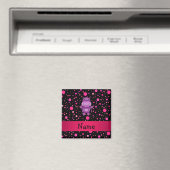 Personalisierter Name Hippo Black Pink Polka Punkt Magnet (In Situ (Geschirrspüler))