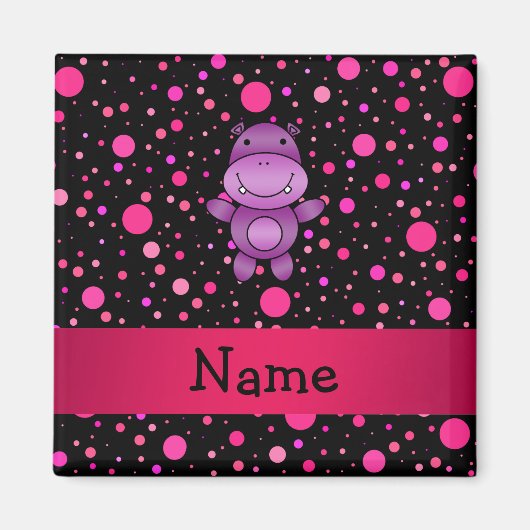 Personalisierter Name Hippo Black Pink Polka Punkt Magnet (Vorne)