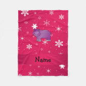 Personalisierter Name Hippo rosa Schneeflocken Fleecedecke (Vorderseite)
