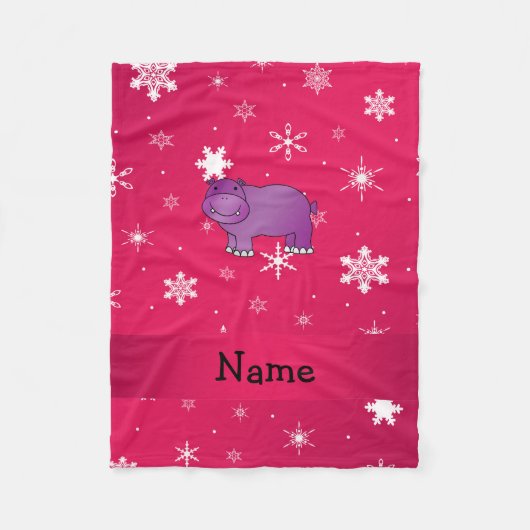 Personalisierter Name Hippo rosa Schneeflocken Fleecedecke (Vorderseite)