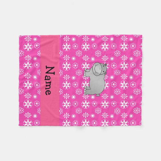 Personalisierter Name Hippo rosa Schneeflocken Fleecedecke (Vorderseite (Horizontal))