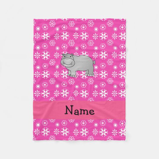 Personalisierter Name Hippo rosa Schneeflocken Fleecedecke (Vorderseite)