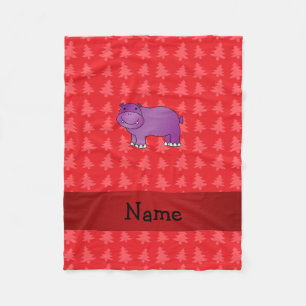 Personalisierter Name Hippo Rote Weihnachtsbäume Fleecedecke
