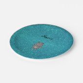 Personalisierter Name hippo türkis Glitzer Pappteller (Schrägansicht)