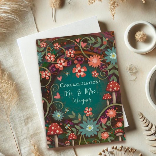 Personalisierter Name Hochzeit Hübsch Mushroom Ele Karte