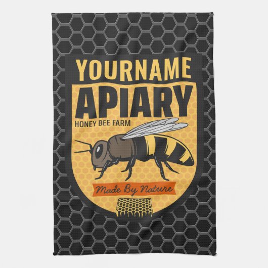 Personalisierter NAME Honey Bee Apiary Beehives Fa Geschirrtuch (Vertikal)