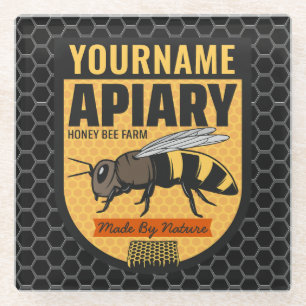 Personalisierter NAME Honey Bee Apiary Beehives Fa Glasuntersetzer