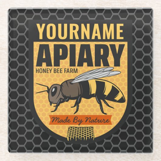Personalisierter NAME Honey Bee Apiary Beehives Fa Glasuntersetzer (Vorderseite)