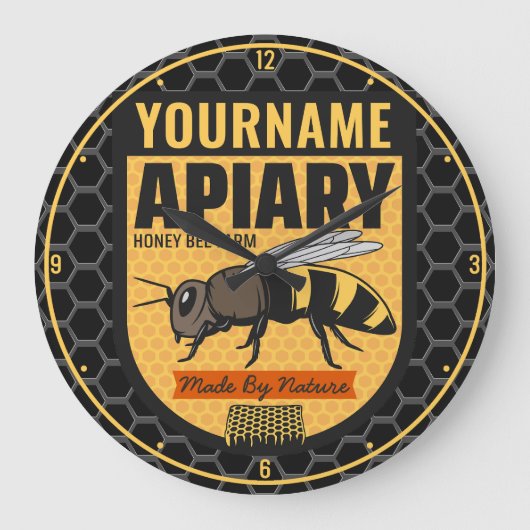 Personalisierter NAME Honey Bee Apiary Beehives Fa Große Wanduhr (Vorderseite)