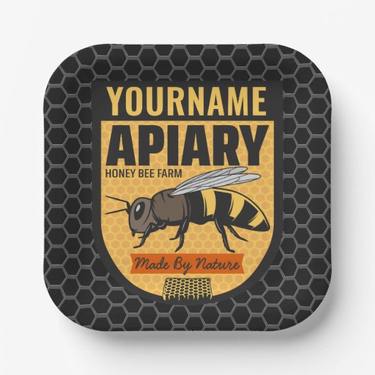 Personalisierter NAME Honey Bee Apiary Beehives Fa Pappteller (Vorderseite)