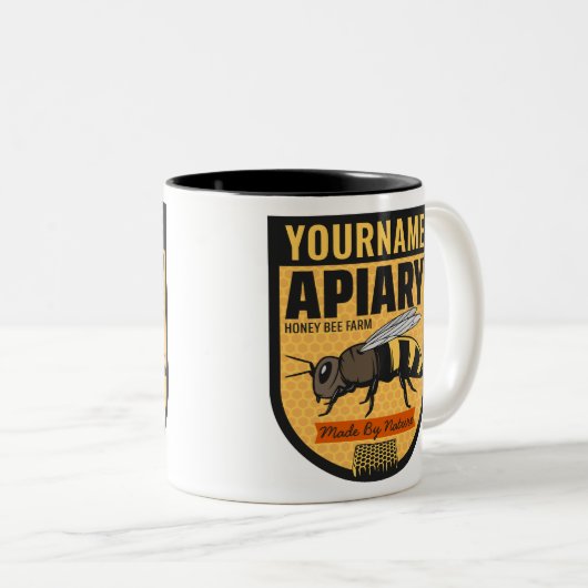 Personalisierter NAME Honey Bee Apiary Beehives Fa Zweifarbige Tasse (VorderseiteRechts)