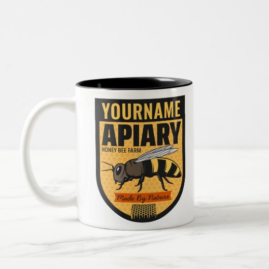 Personalisierter NAME Honey Bee Apiary Beehives Fa Zweifarbige Tasse (Links)