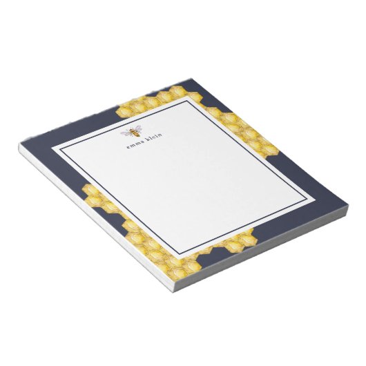 Personalisierter Name Honey Bee Navy Blue Notepad Notizblock (angewinkelt)