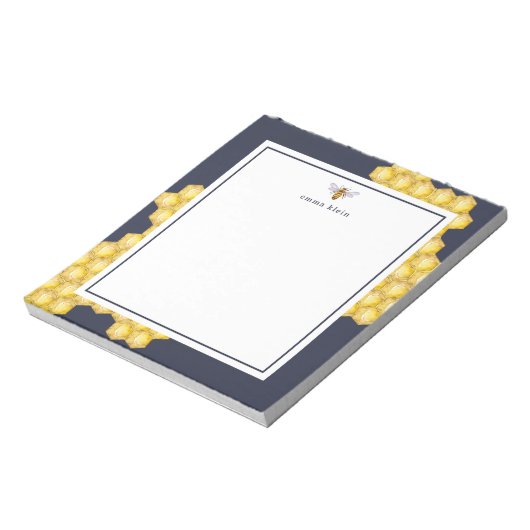Personalisierter Name Honey Bee Navy Blue Notepad Notizblock (Rotiert)
