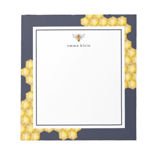 Personalisierter Name Honey Bee Navy Blue Notepad Notizblock (Vorderseite)
