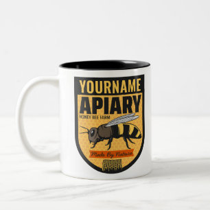 Personalisierter NAME Honigbiene Apiary Bienenstöc Zweifarbige Tasse