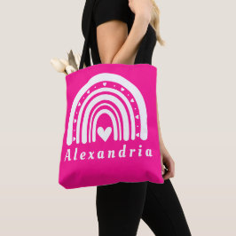 Personalisierter Name Hot Pink Rainbow Tasche