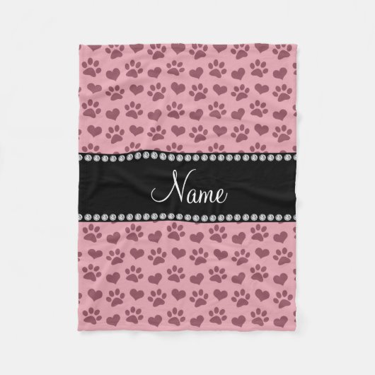 Personalisierter Name hübsche rosa Herzen und Pfot Fleecedecke (Vorderseite)