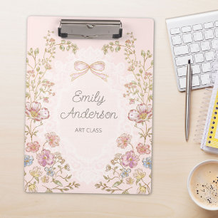 Personalisierter Name Hübsche Vintage-Blumen-Ästhe Klemmbrett
