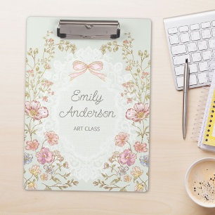 Personalisierter Name Hübsche Vintage-Blumen-Ästhe Klemmbrett